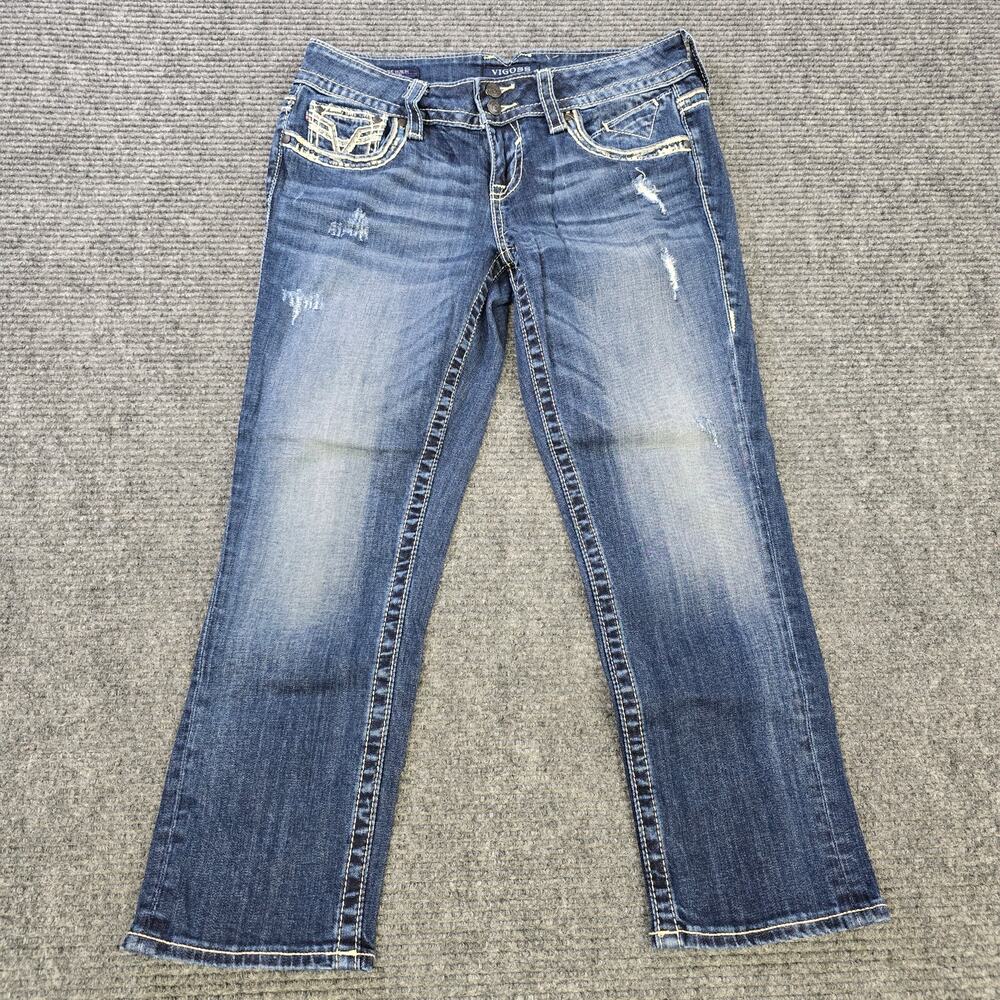 Vigoss Capri Womens 5/6 30x25 Blue The Dublin Distressed Flap Pockets Stretch